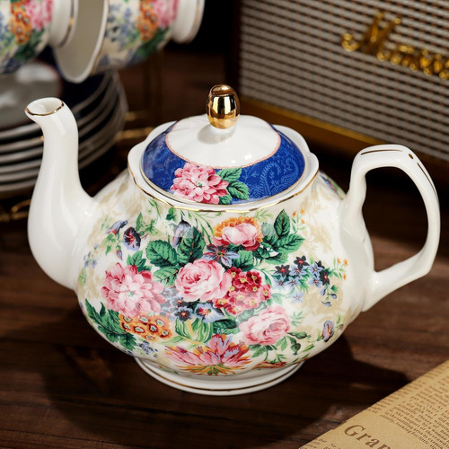 Fanquare Juego De Té De Porcelana Floral Azul De 15 Pieza...