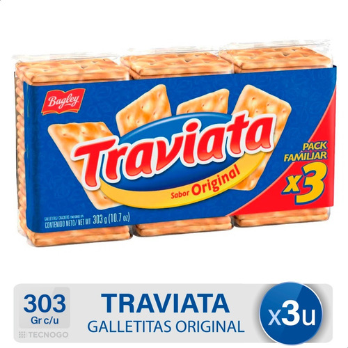 Galletitas Crackers Traviata Blister X3 Bagley - Pack X3
