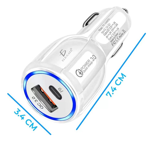 Cargador Auto Usb + Tipo-c Rápido Universal Celus Y Tablet