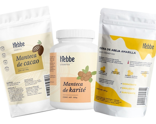 kit elaboracion de crema nutritiva hidratante 250g Manteca Karite + 250g Manteca De Cacao + 250 cera De Abeja hebbe