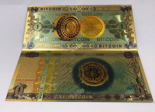 Billete Conmemorativo Dorado Bitcoin De Colección Laminado