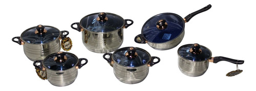 Bateria De Acero Inoxidable 12 Piezas Con Zafiro Plata