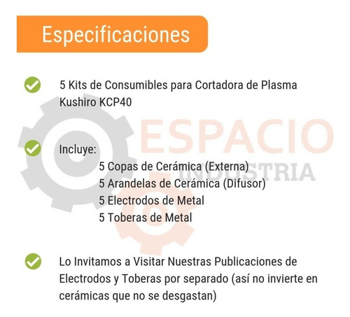 Kit 5 Consumibles Cortadora De Plasma Wolfer compatibles con Kushiro Kcp40