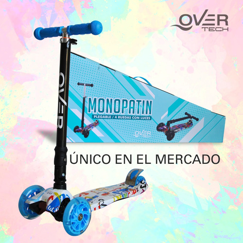 Imagen 8 de 10 de Monopatin Overtech Plegable Niños 4 Ruedas Led Reforzado 80k