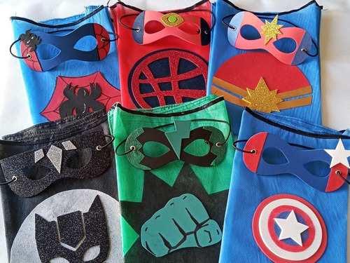 Capas Y Antifaz Cumpleaños Souvenirs Super Heroes  X10 U