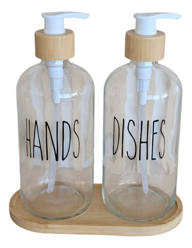 Set X 2 Dispenser Jabón Detergente Liquido Con Bandeja Transparente
