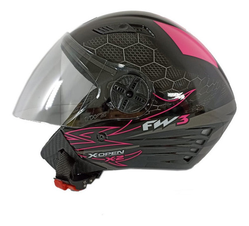 Capacete Fw3 X Open X2 Preto/rosa Brilhante