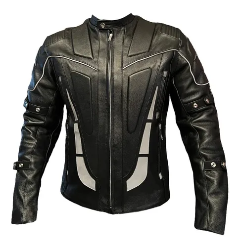 Chaqueta de cuero online con protecciones moto