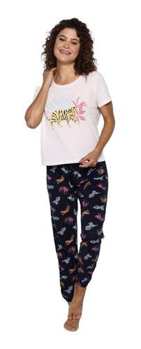 Conjunto De Pijama Dama Tops Bottoms Manga Corta Tigre 27875