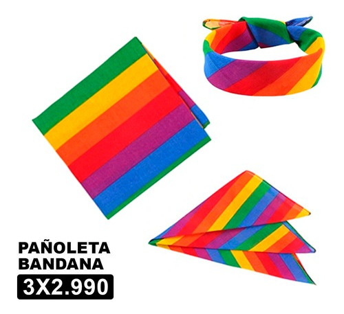 Pack 3 Unid - Bandana Pañoleta 50x50 Cm Arcoiris