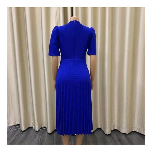 Vestido Plisado De Manga Corta De Color Liso Talla Grande