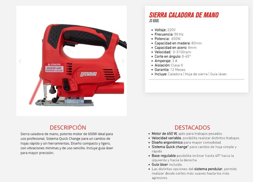 Sierra Caladora 650w Omaha Js-650l Laser Guia Profesional