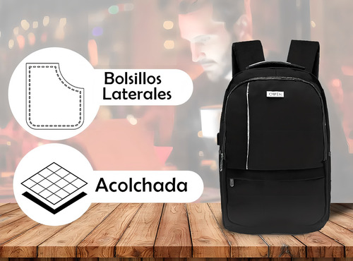 Mochila Porta Notebook Puerto Usb Reforzada Acolchada Color Bordó