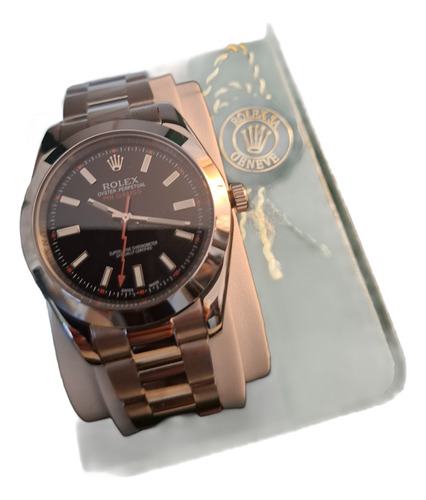 Reloj Rolex Milgaus Con Caja De Cuero Acero Negro Negro (Reacondicionado)