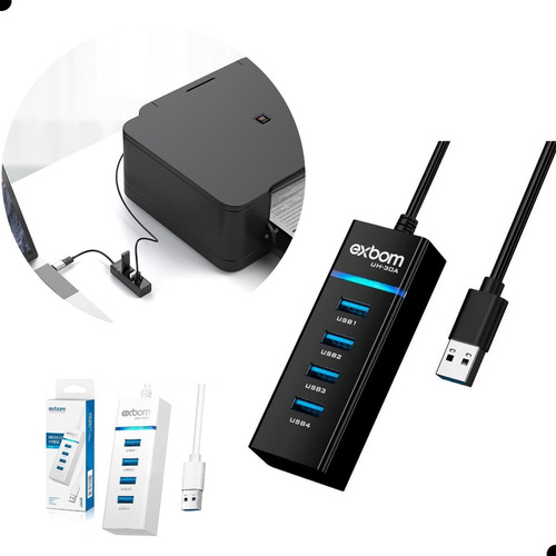 Hub Usb 3.0 Extensor 4 Entradas Impressora, Notebook, Game