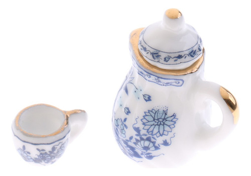 1:12 Miniatura Juego De Té De Porcelana Plato Taza Olla