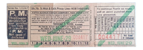 L3 - Boleto Ticket Del Tramway De New York Circa 1927