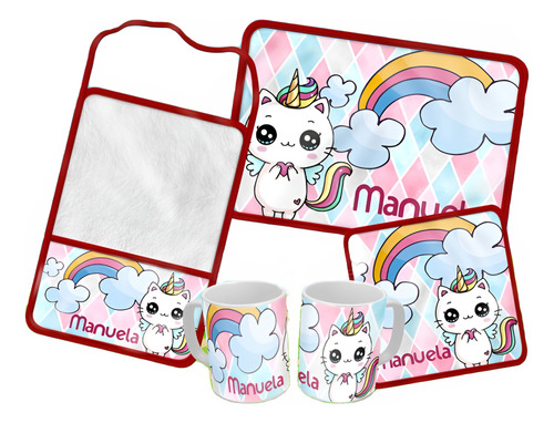 Set De Jardín Personalizado Taza, Mantel, Toalla, Servilleta Gato Unicornio