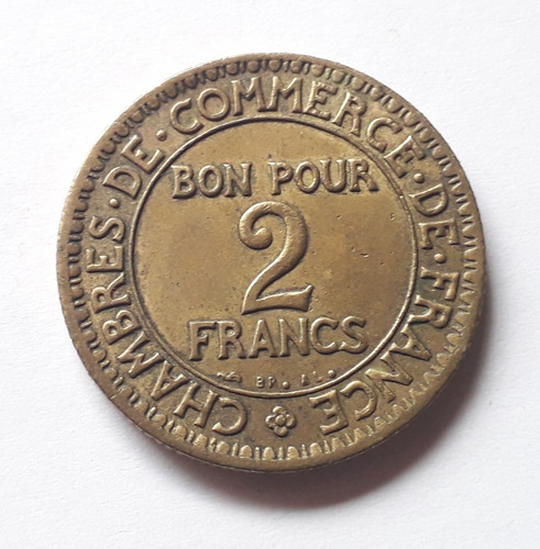 Francia 2 Franc Año 1921 Moneda Broncealuminio Franco Km#877