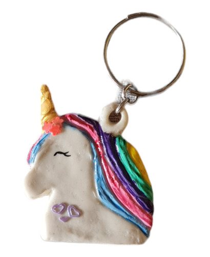 Llavero Unicornio En Porcelana Fría 