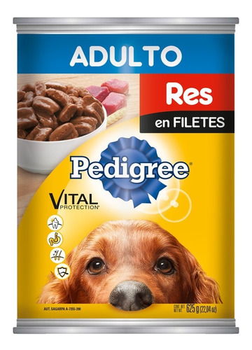 Alimento Pedigree Adulto Trozos De Res Lata 625 Gr