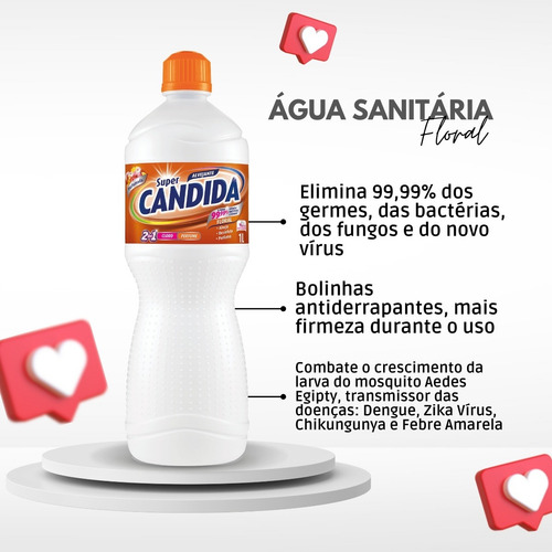 2 Unid. Água Sanitária Super Cândida Floral 1 Litro Limpeza