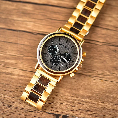 A12-4 - Reloj Multifuncional De Cuarzo De Madera Para Hombre