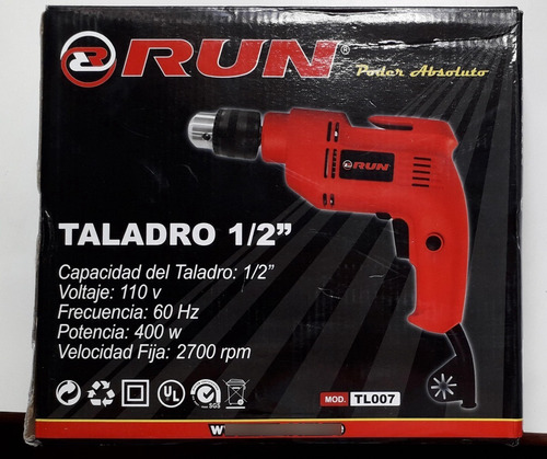 Taladro De 1/2  Marca Run: 110v - 60 Hz - 400 W - En Su Caja