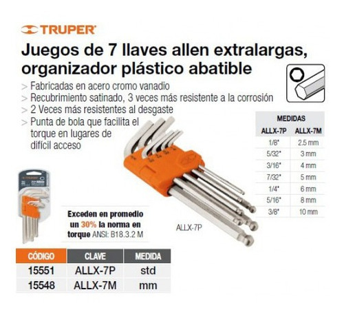 Jgo Llave Allen Pulgadas Truper