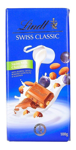 Chocolate Lindt Barra Swiss Clásicos Almendra Pasas Avellana