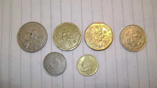 6 Monedas Singapur 3 ,19 , 29 ,50 Centavos, 1 Dolar Lote 7.4