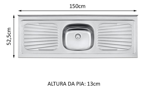 Armário De Cozinha Compacta Com Pia 150cm Glamy Madesa 03r Cor Rustic/Branco