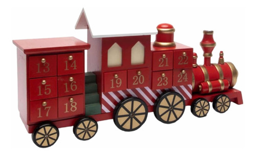 Decoración Navidad Tren Madera Modelo Calendario 41cm Nuevo