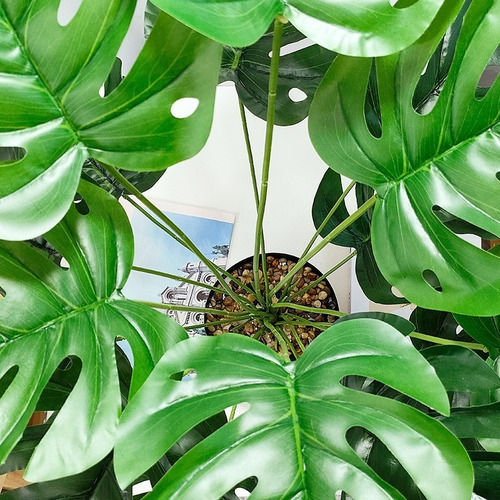 Planta Artificial Monstera, 18 Hojas, Decoración Con Maceta,