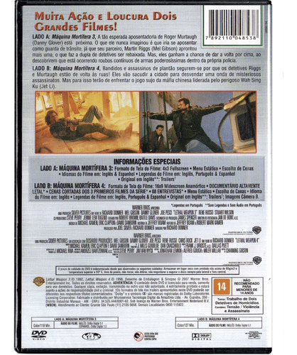Dvd Máquina Mortífera 3 E 4 - 2 Filmes - Original Lacrado