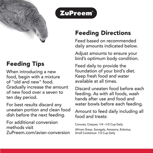 Zupreem Natural Bird Food Pellets For Parrots Conures - Dai