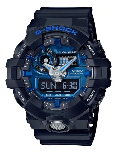 Reloj Casio G-shock para hombre Anadigi GA-710B-1A2DR, color de correa negro, color de bisel negro, color de fondo negro/azul