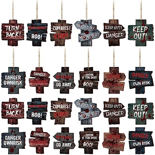 24 Pcs Halloween Hanging Ornaments Bloody Beware Warnin...