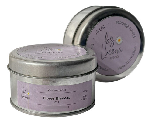 Vela Aromática De Soja Lata Las Lucena Deco Natural Lata Pétalos De Rosas Flores Blancas