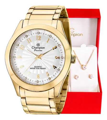 Champion Relógio Feminino Kit Dourado