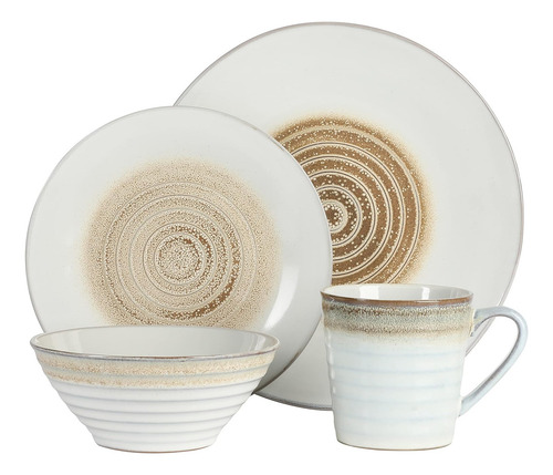 Vajilla Gibson Spiral De 16 Piezas Para 4 Personas Relieve Color Blanco