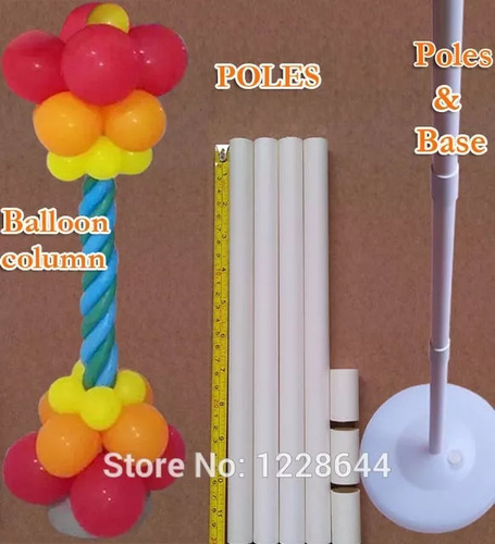 Pack 4 Bases Pilar + 16 Tubos De 30cms, Decoradores Globos