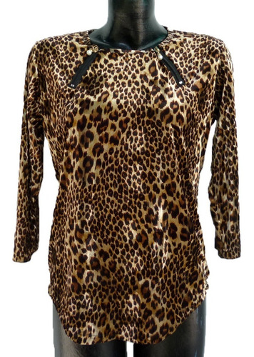 Blusa Animal Print Manga 3/4, Lycra Estampado Leopardo Mujer