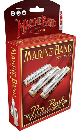 Hohner Set De 3 Armónicas Marine Band 1896 Pro Pack (do, 