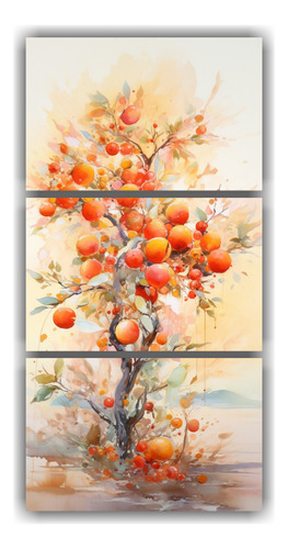 60x120cm Cuadros Tríptico Árbol Naranja Colores Rojos