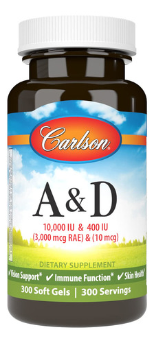 Carlson Vitaminas A Y D 10000 Ui Y 400 Ui 300 Cápsulas