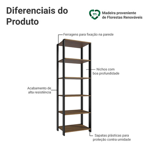 Armário Estante Multiuso Despensa 5 Prat 59cm Madesa Rp Cor Rustic/Preto