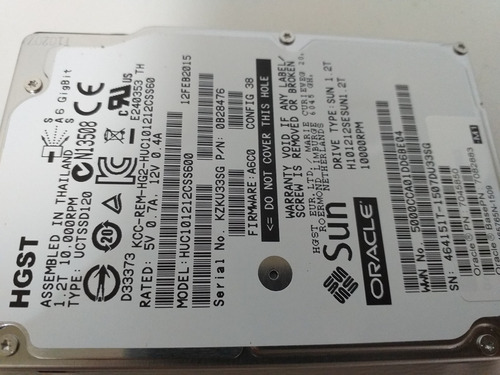 Hd Sas 1.2tb 10k Rpm 2.5-inch Sff Sas 6gbs Sun Oracle (Usado)