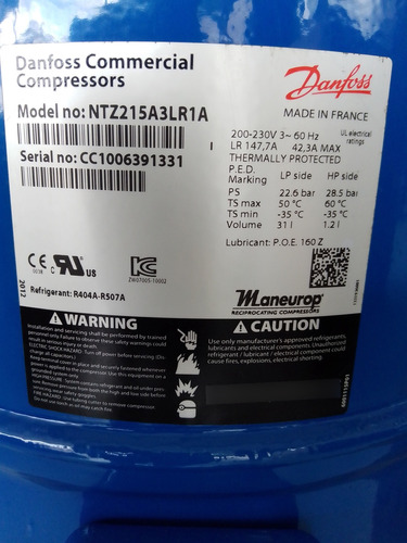 Compresor Hermetico Danfoss 7¨ 1/2 Hp