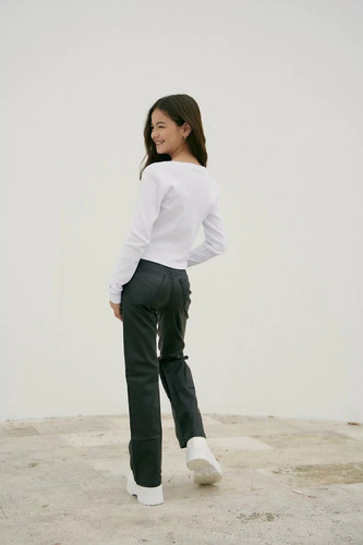 Pantalón Wide Leg Engomado Negro Teens